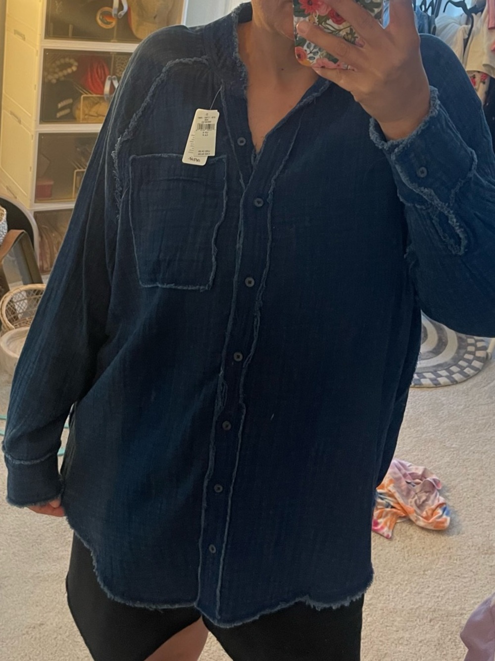 AERIE Dark Blue Lightweight Button-Up gauze Shirt / swim cover up